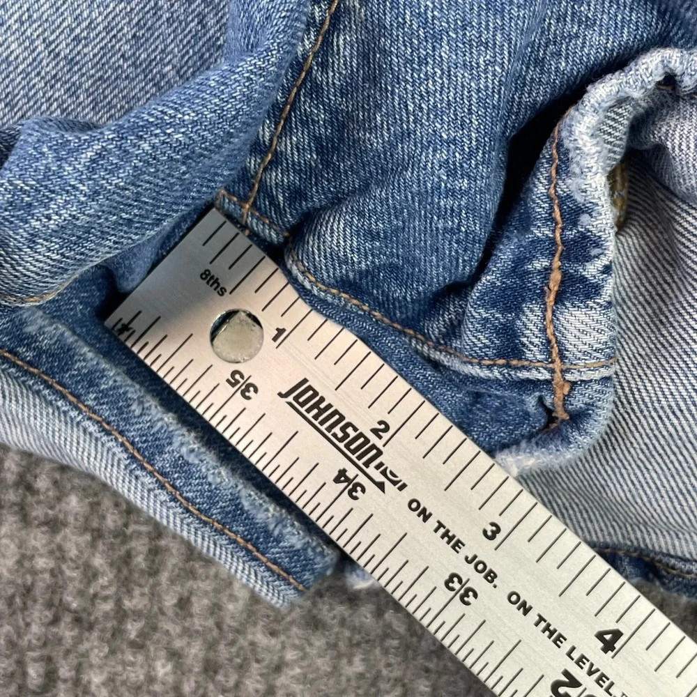 American Eagle Mom Shorts Womens 18 Blue Distressed Denim High Waisted Raw Hem